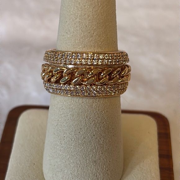 Jewelry - NEW AAA CZ Cuban Link Spinner Band Ring 18k Gold Filled